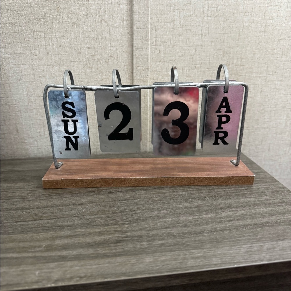 3/$15 Metal Perpetual Calendar with Wooden Base